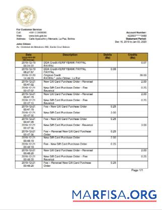 Downloadable Bolivia Banco Central de Boliviabank statement word real example